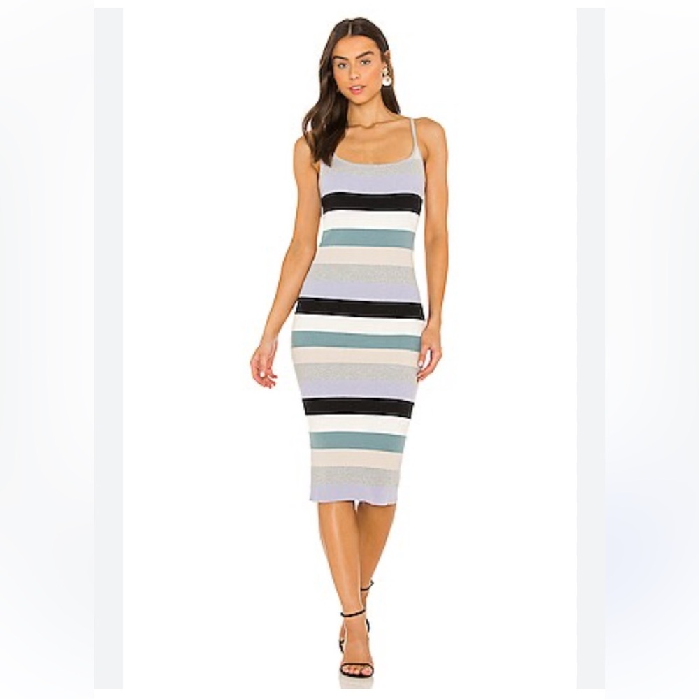 LE SUPERBE Striped Knit Midi Dress Silk Blend Ribbed Bodycon XS